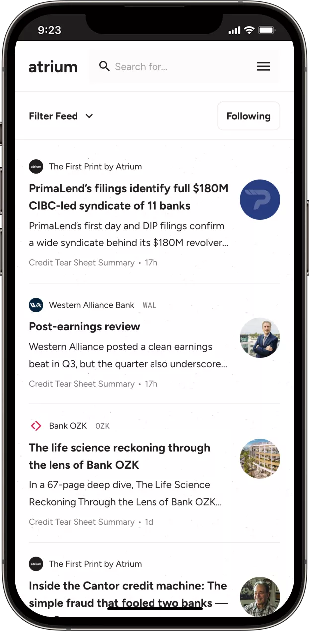 Mockup of a content feed in the Atrium product