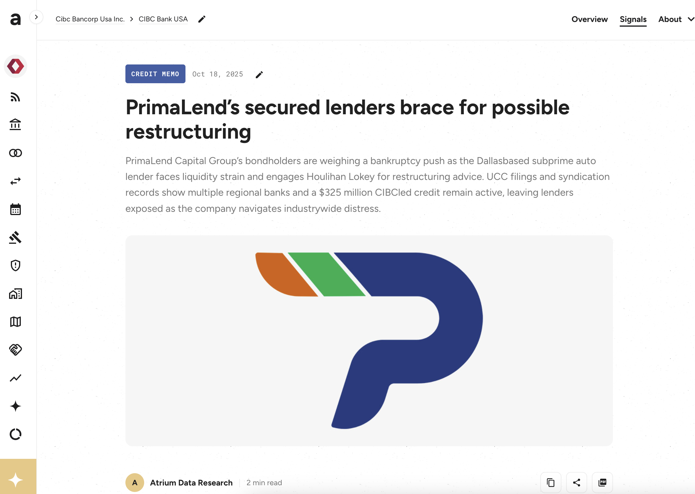 PrimaLend bankruptcy memo