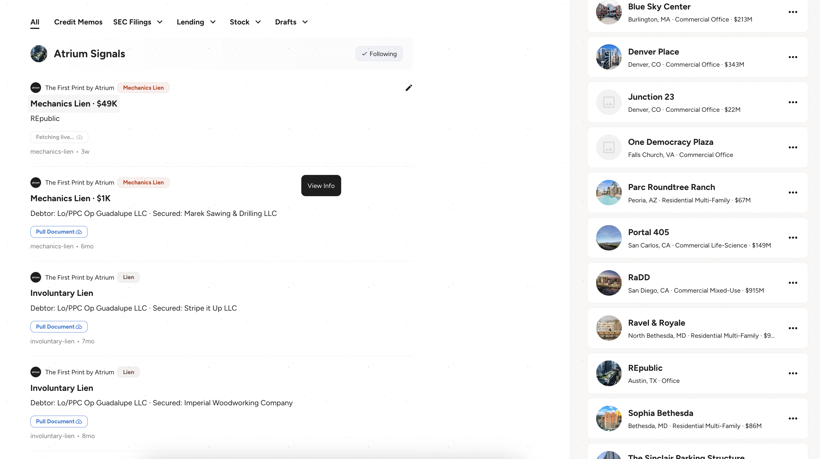 Credit signals feed showing real-time distress alerts